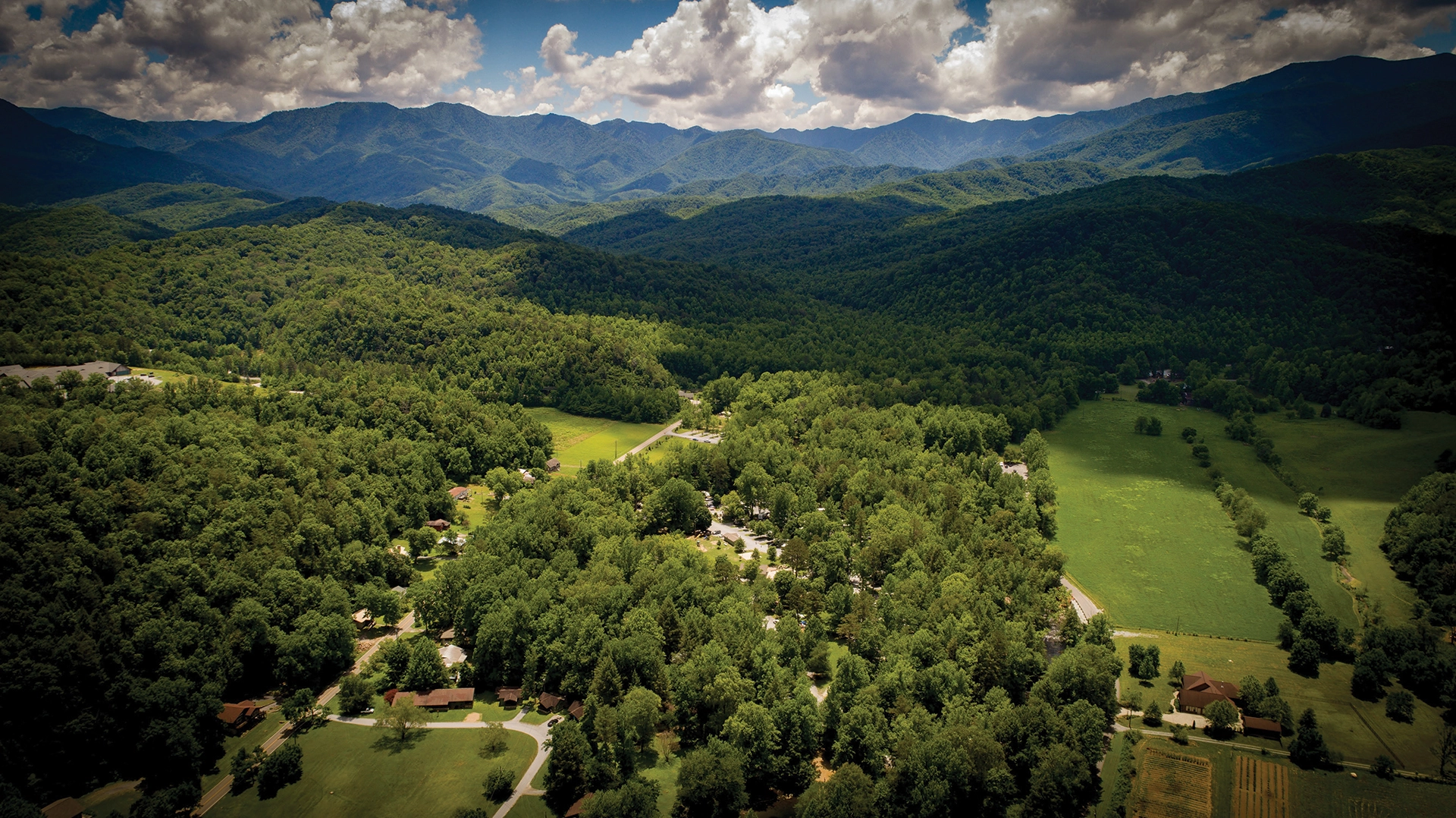 aerial view of Greenbrier Campground in the Smoky Mountains