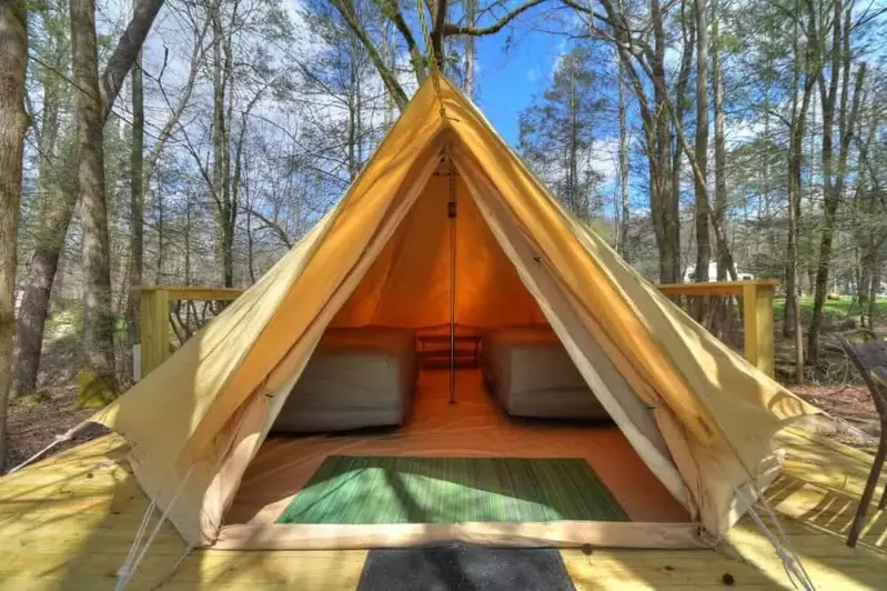 interior of bell tent at Greenbrier Campgroud 