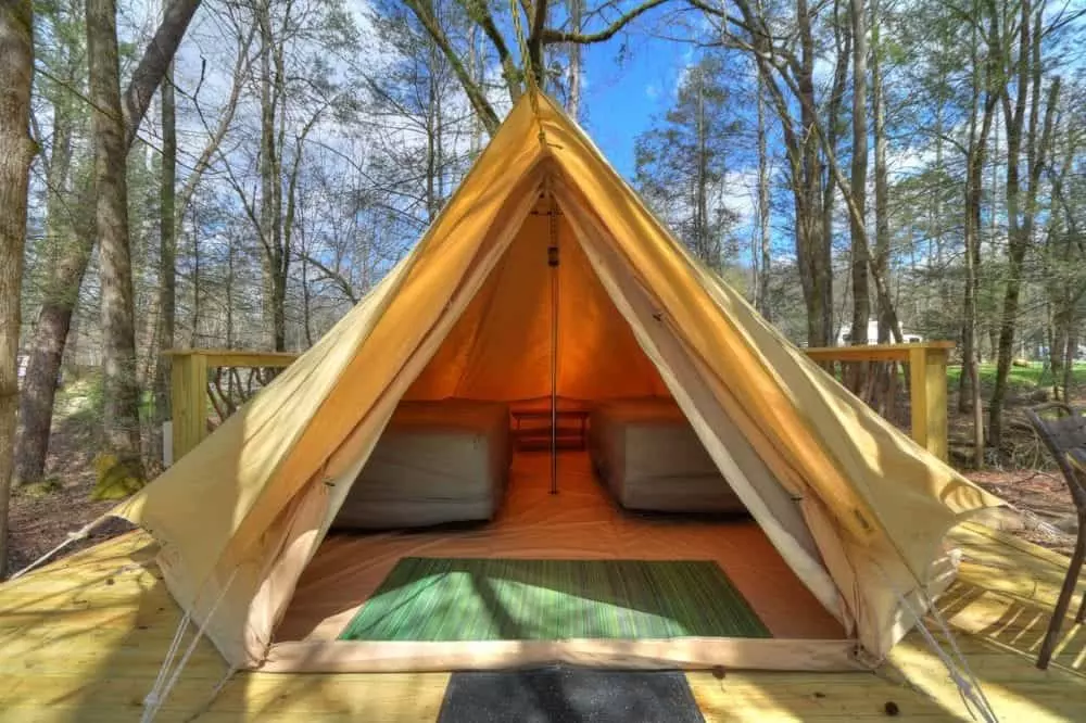 interior of bell tent at Greenbrier Campgroud