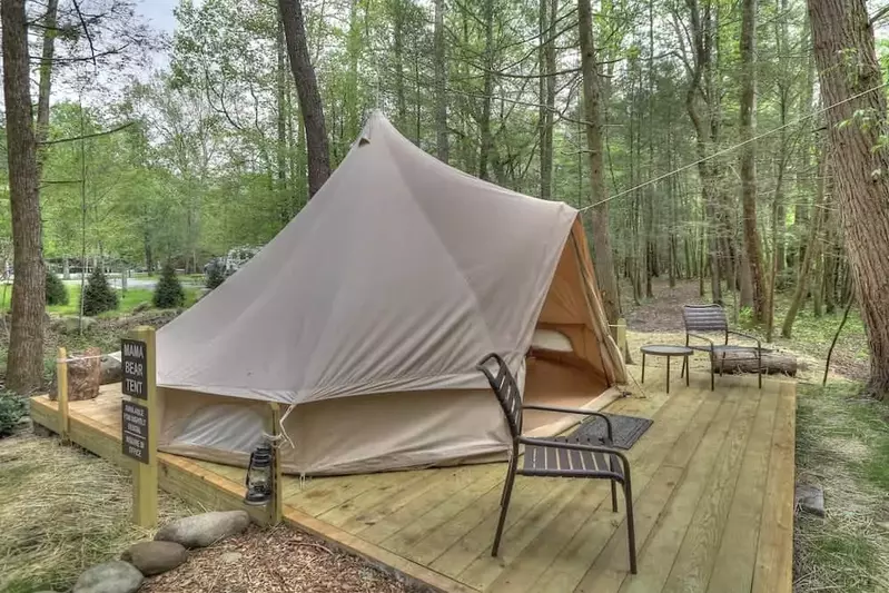 exterior of bell tent with deck