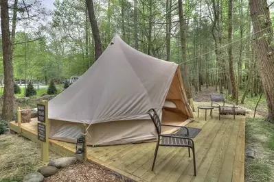 exterior of bell tent with deck