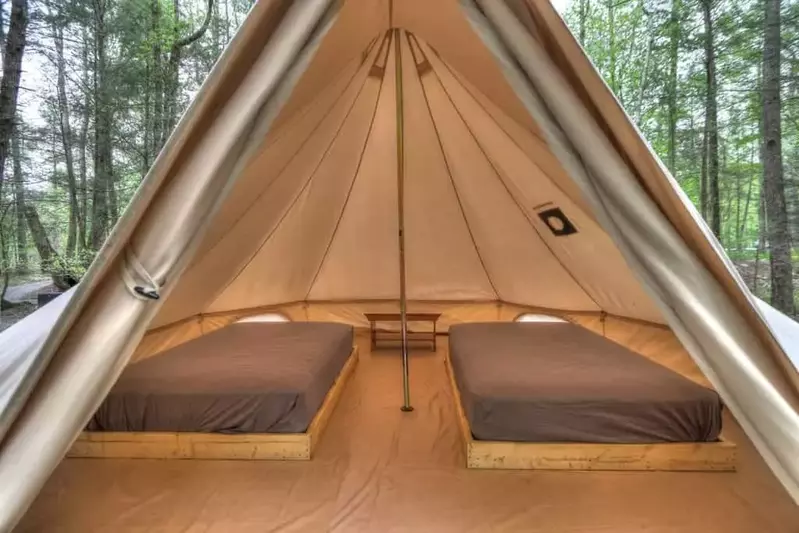 Interior of bell tent at Greenbrier Campground