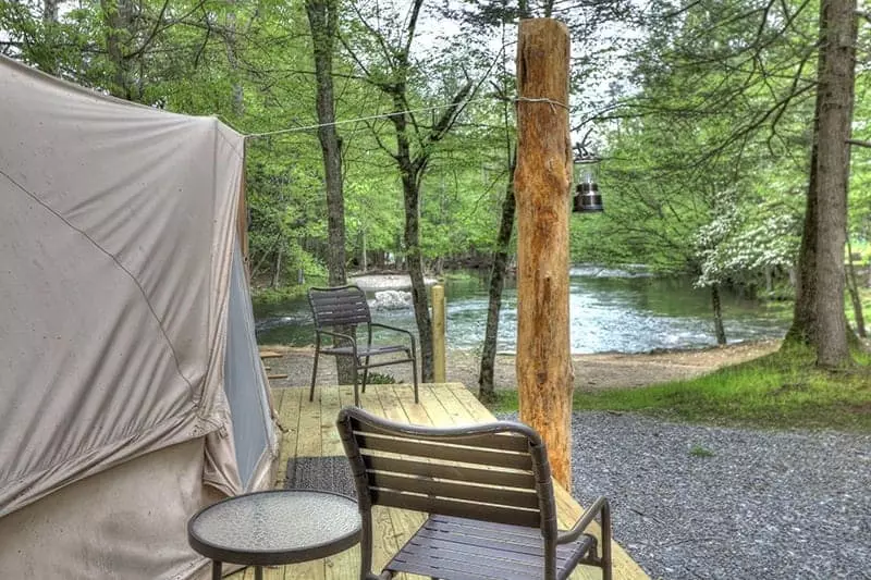 chair outside of bell tent at Greenbrier Campground