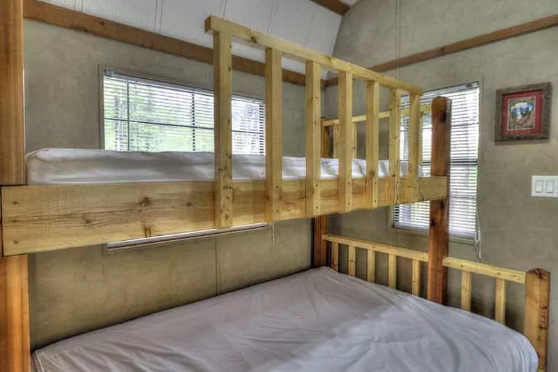 bunk beds inside of camping cabin at Greenbrier