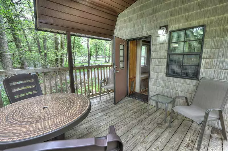 Porch at camping cabin at Greenbrier Campground