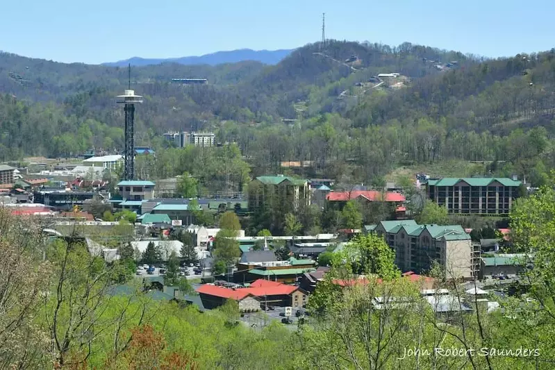 aerial of downtown Gatlinburg