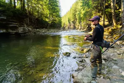 man fishing in the mountains