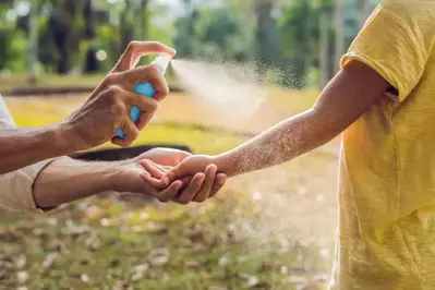 person spraying bug spray