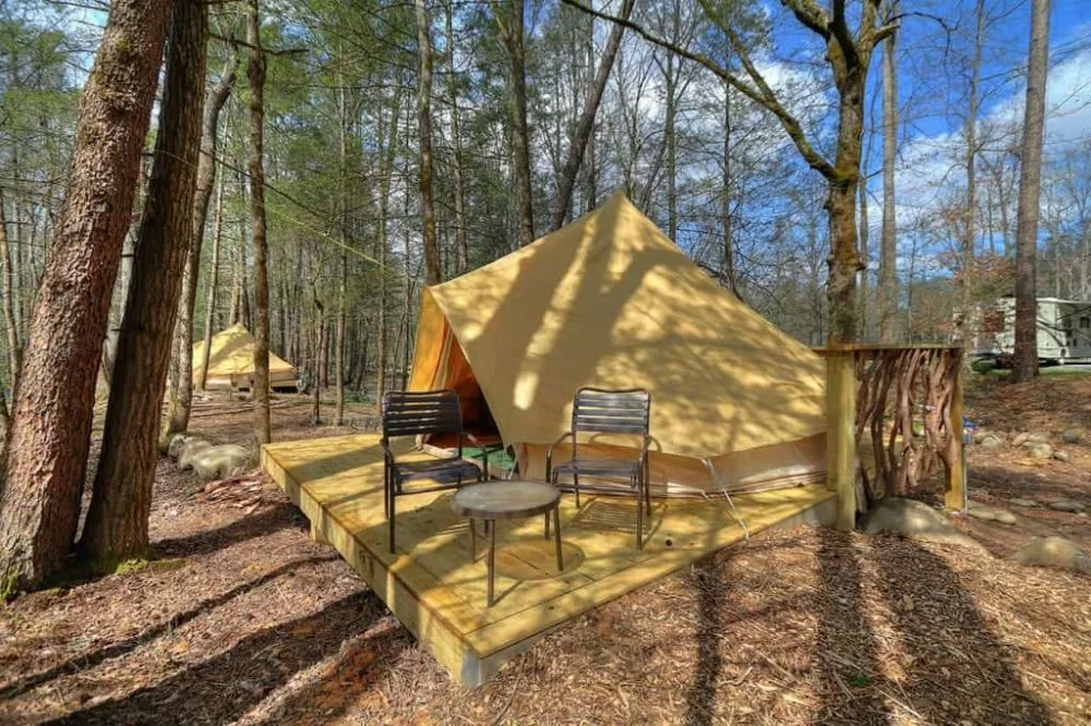 glamping tent in the woods
