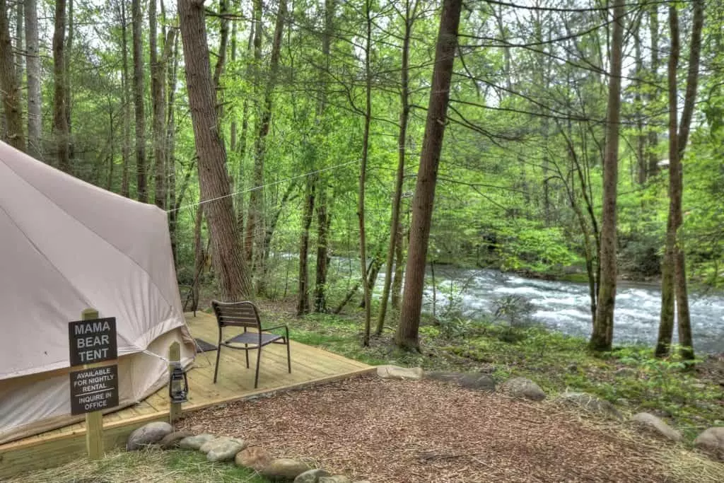 tent near a creek