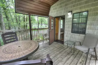 The porch of a camping cabin at Greenbrier Campground