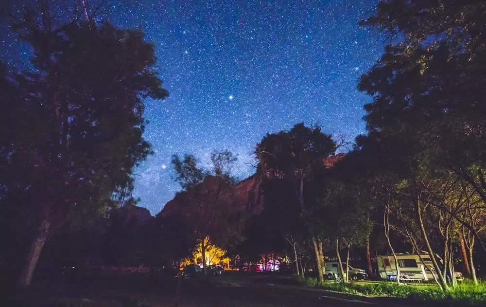 campground near Gatlinburg TN at night with stars shining above