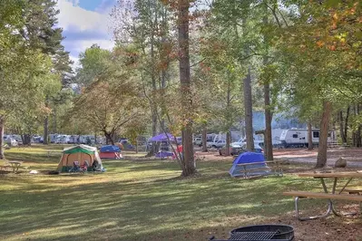 Colorful tents set up at Greenbrier Campground in Gatlinburg TN