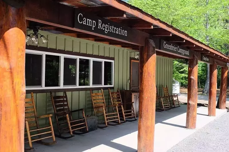 The outside of the office for Greenbrier Campground in the Smoky Mountains.