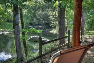 Scenic view of the water from the Flint Rock Cabin on the Little Pigeon River