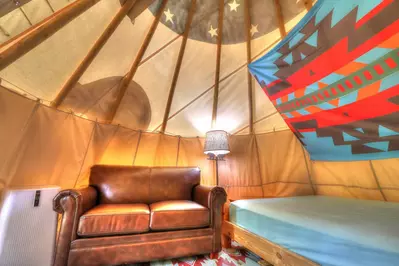 couch in the camping tipi