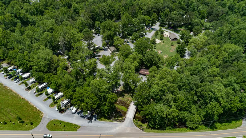 aerial view of Greenbrier Campground in the Smoky Mountains