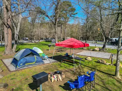 tent site at Greenbrier Campground in the Smoky Mountains