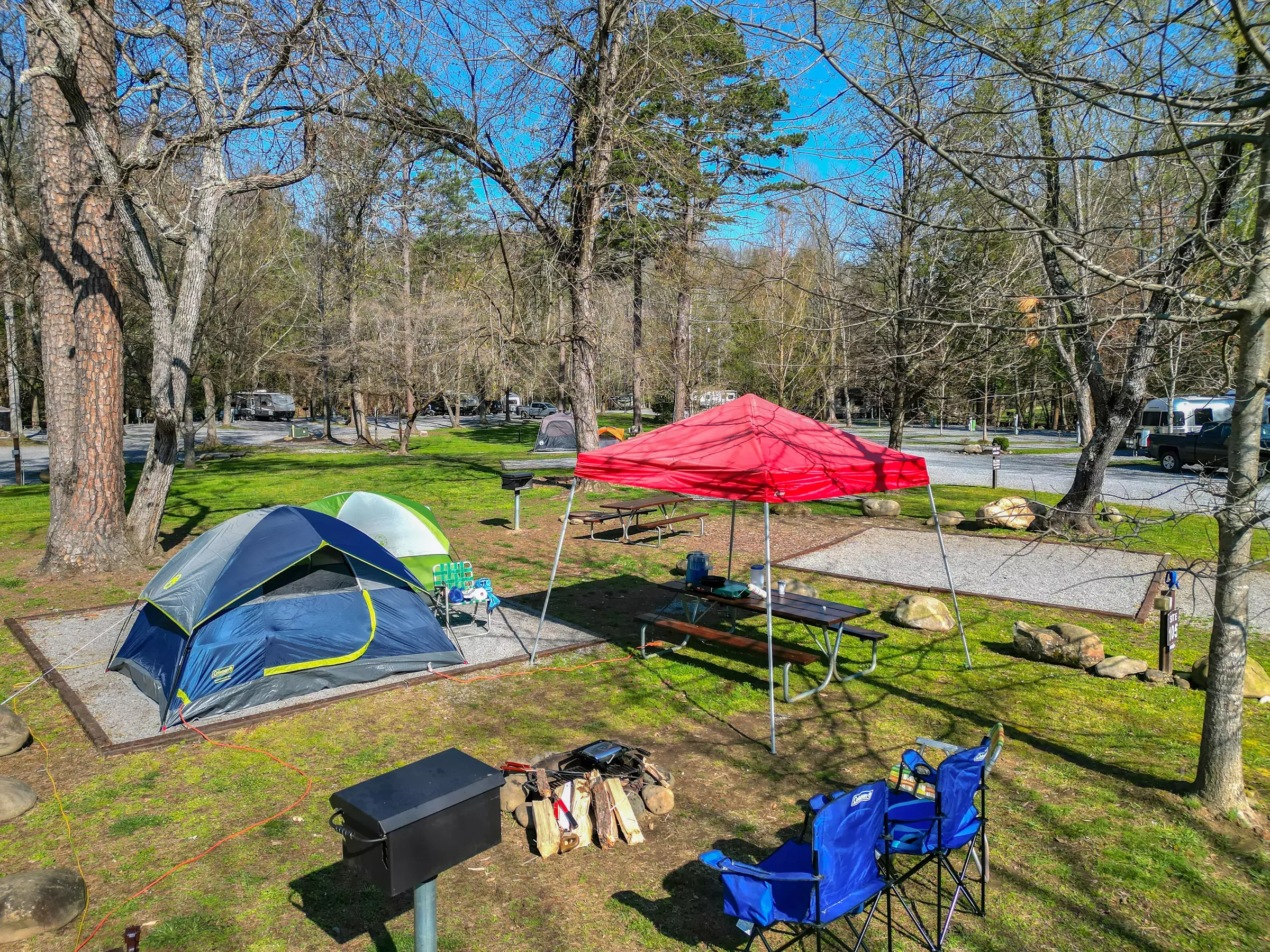 tent site at Greenbrier Campground in the Smoky Mountains