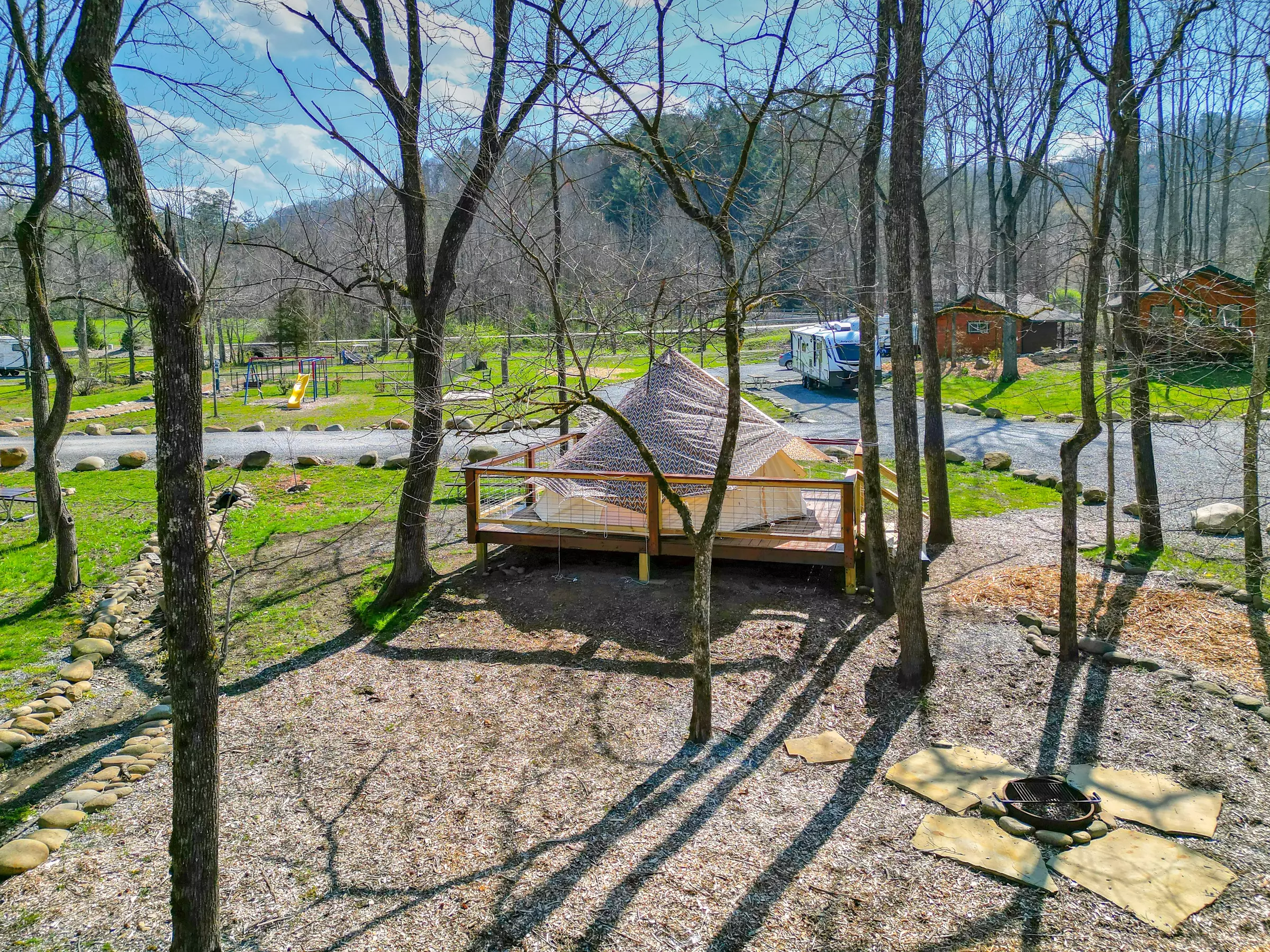 Bell tent at Greenbrier Campground in the Smoky Mountains