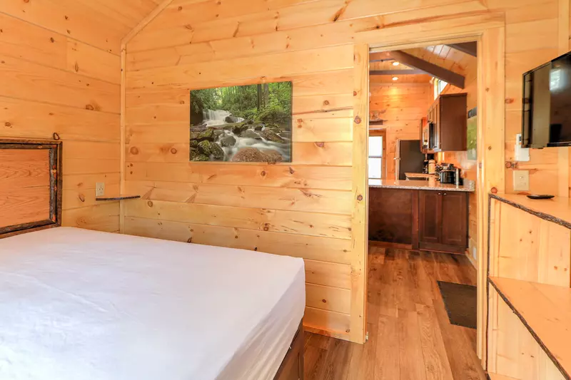 bedroom inside camping cabin