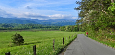 Bike rider on Cades Cove Loop Road