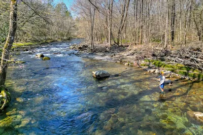 fishing during winter camping in the smoky mountains at Greenbrier